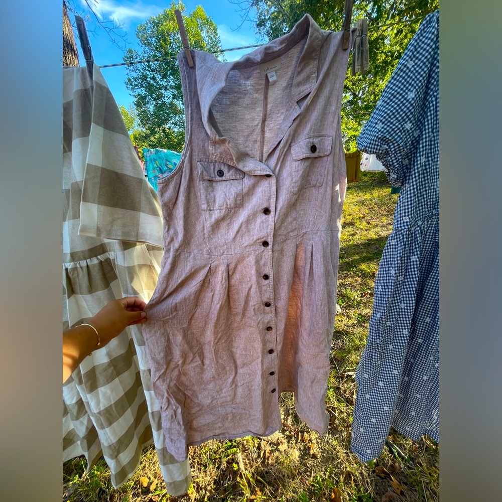 J.Jill 100% linen brown Pleated Shirtdress size L large